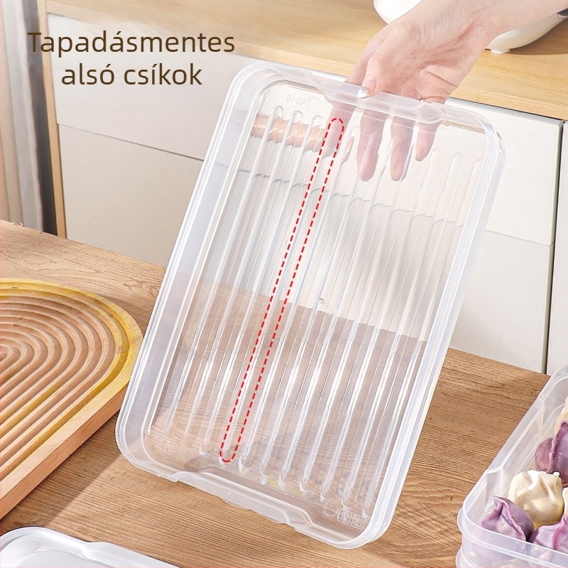 Dumpling doboz – többrétegű hűtőben tárolható, szagtalan zárófedele, wonton doboz, háztartási, több rétegű fagyasztó doboz, PP anyag, minimalist design