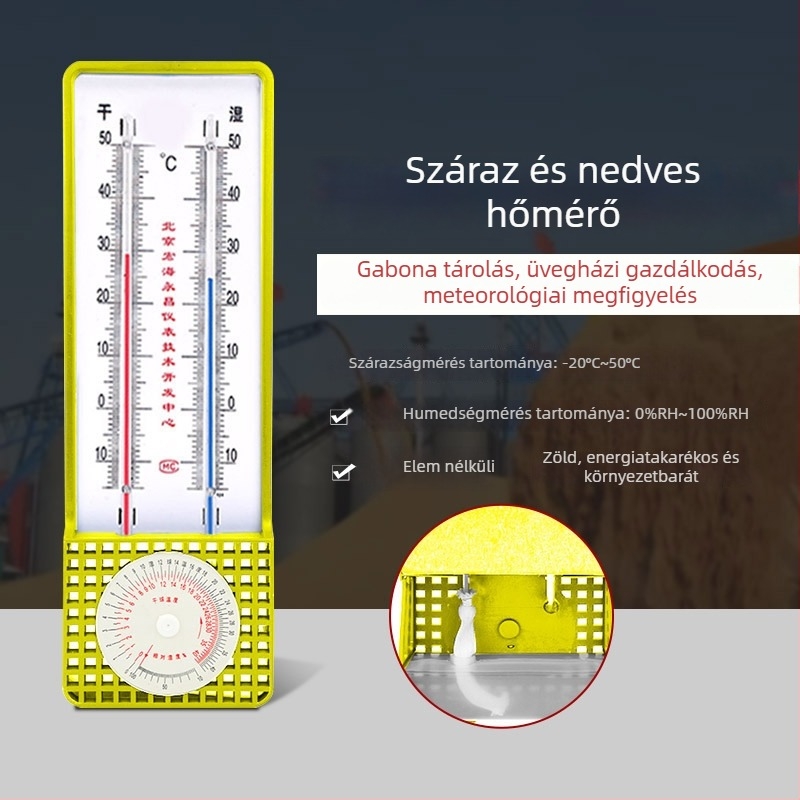 Beltéri termos-higrométer otthoni használatra — Magas pontosság; Alkalmas üvegházi tenyésztéshez és gyerekszobához; száraz-nedves pszichrométer