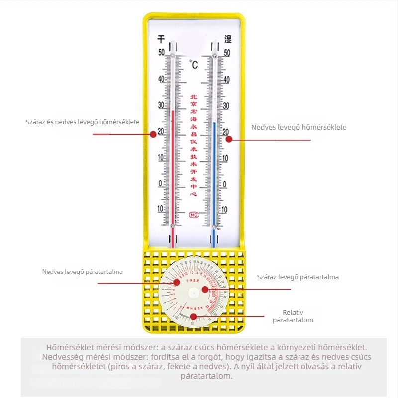 Beltéri termos-higrométer otthoni használatra — Magas pontosság; Alkalmas üvegházi tenyésztéshez és gyerekszobához; száraz-nedves pszichrométer