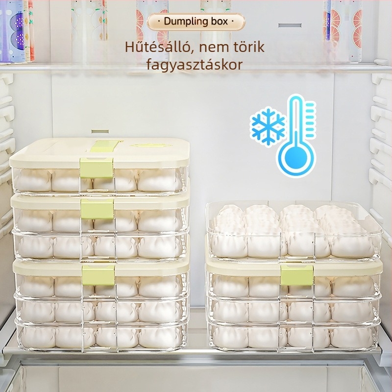 Gombóc tároló doboz hűtőszekrénybe és fagyasztóba, élelmiszer-minőségű műanyag, többszintes fiókos kialakítás, fagyasztásra alkalmas