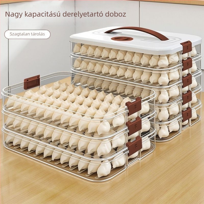 Élelmiszer-minőségű dumplings és wonton tároló doboz zárható, hűtő- és fagyasztóbarát, nagy kapacitású tojás-doboz