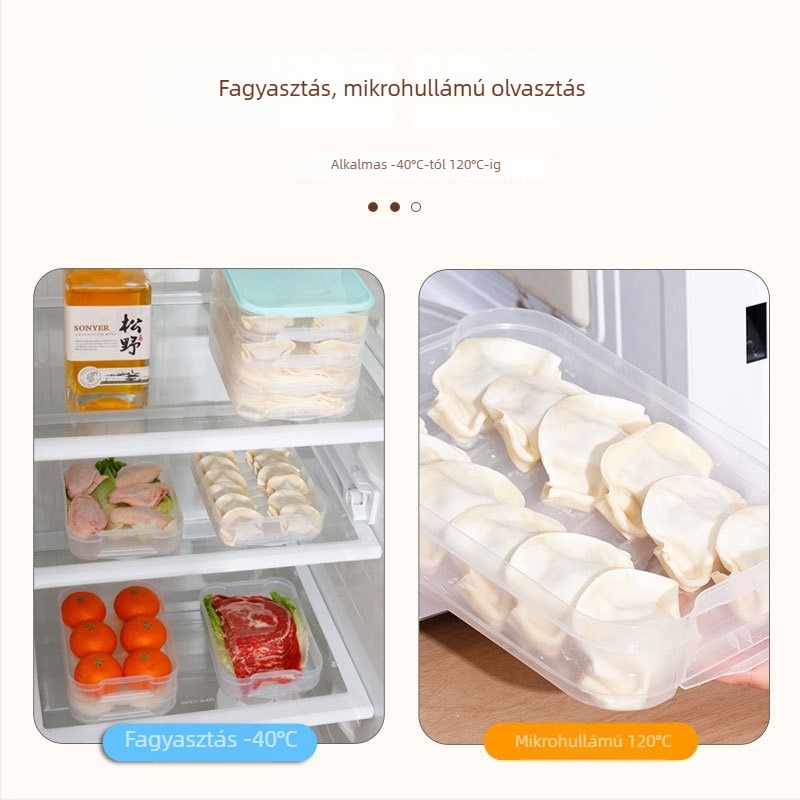 Gombócok fagyasztáshoz készült tárolóedény, élelmiszer-minőségű műanyag, nordic stílus, hitelesített magánmárka, fedél 27 g, alap 40 g