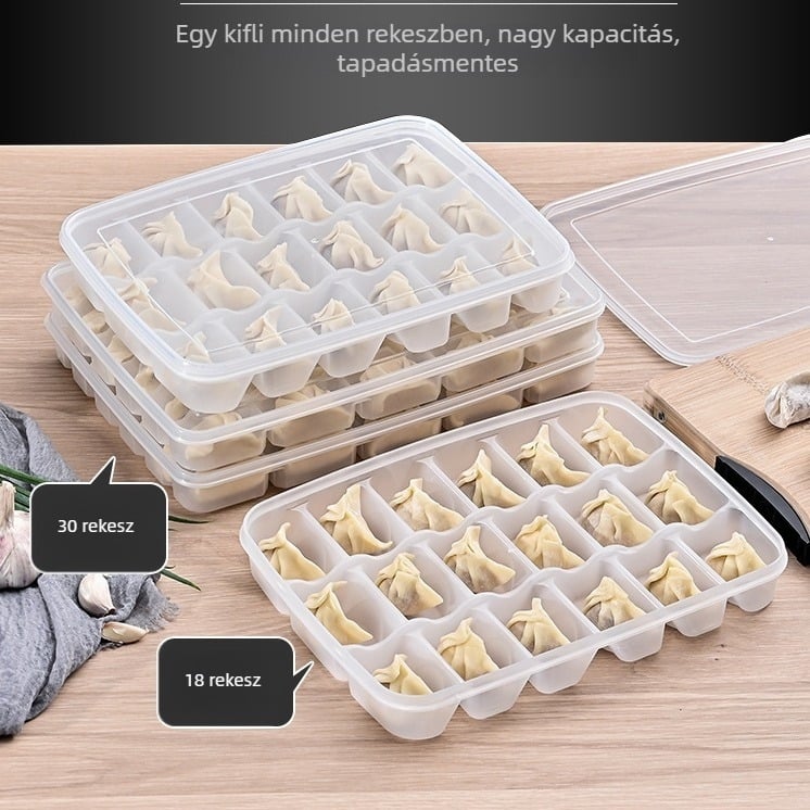 Dumpling tároló doboz, többszintes, hűtő és fagyasztó tárolására, 30 és 18 rekesz
