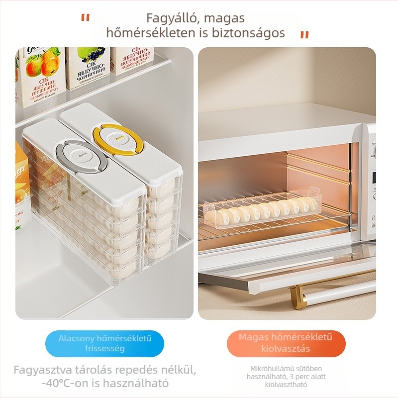 Többszintes fagyasztott gombóc tároló doboz, élelmiszerbiztonsági zárással és átlátszó fedéllel