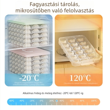 Fagyasztott gombócok tároló doboza, rekeszes, élelmiszer-minőségű műanyagból, egyszerű dizájn, modell 1807, nagy kapacitás