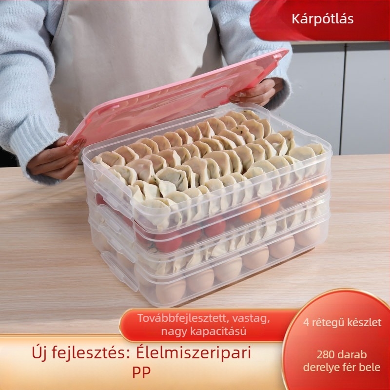 Gombóc tároló doboz, élelmiszer-minőségű műanyagból, hűtőszekrénybe, wontonok és gombócok számára, fagyasztásra alkalmas
