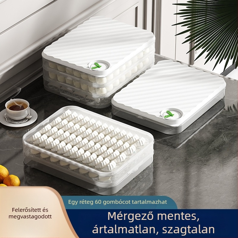 JZH modell gyógy dumpling és wonton tároló doboz, élelmiszer-minőségű műanyag, hűtő- és fagyasztóbarát, zárható rekeszek