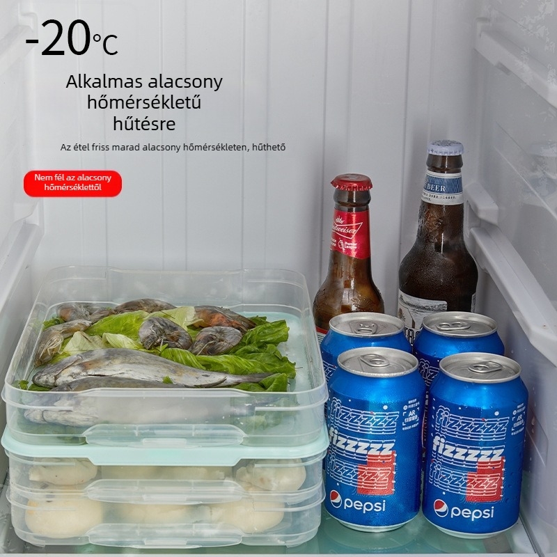 Műanyag gombóc tároló rekesz a fagyasztóhoz, nagy kapacitású, többszintes kialakítás, dumplings, wontonok és tojások tárolására