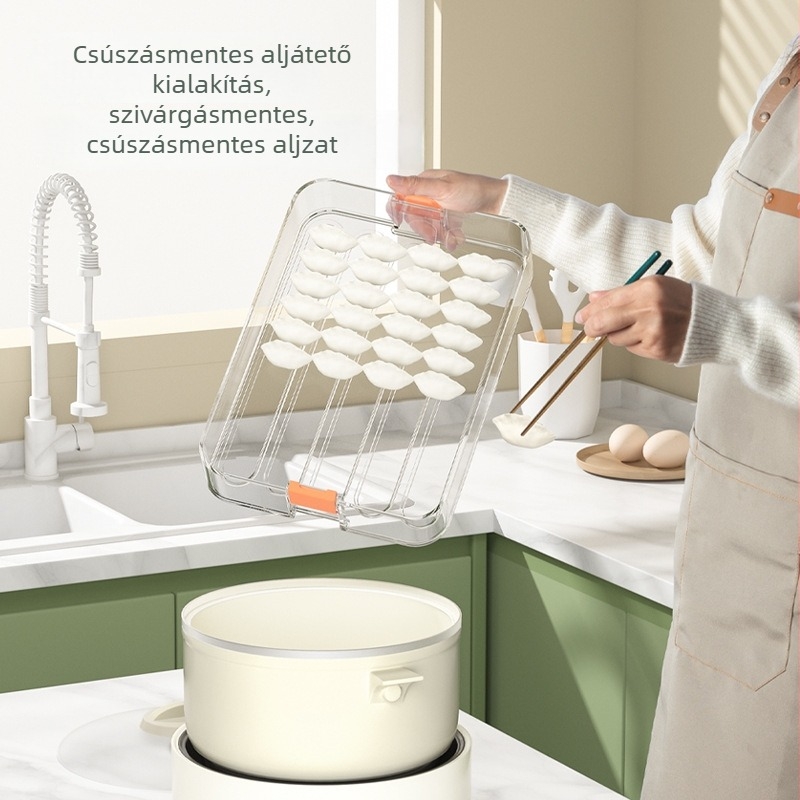 Dumpling fagyasztó doboz csúszásmentes aljjal és záró tömítéssel; PP anyag; könnyű luxus stílus.