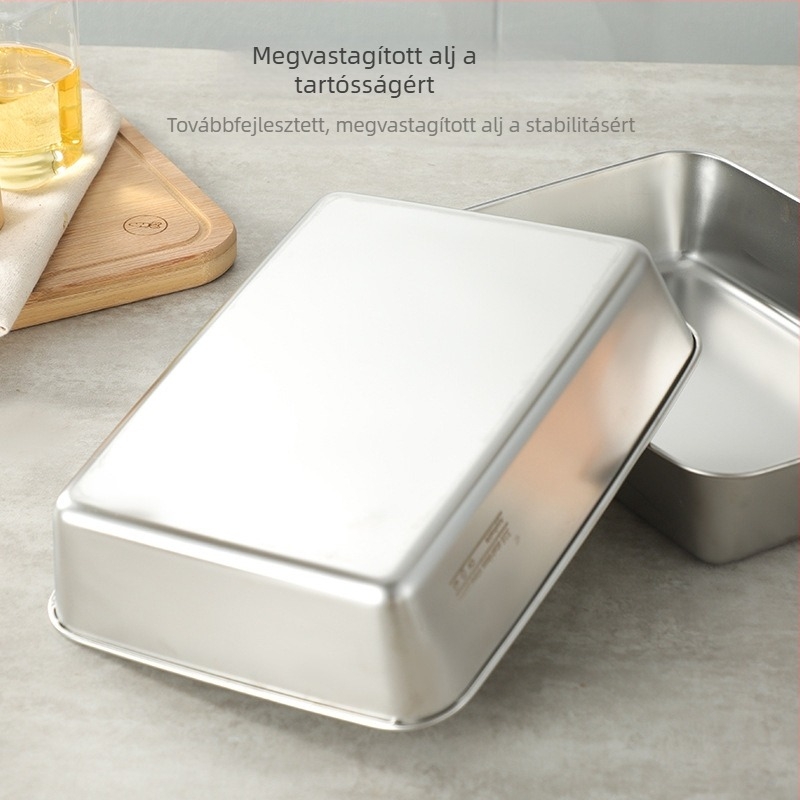 Rozsdamentes acél téglalap alakú tárolóedény fedővel, 800–1000 ml, hűtőszekrényhez
