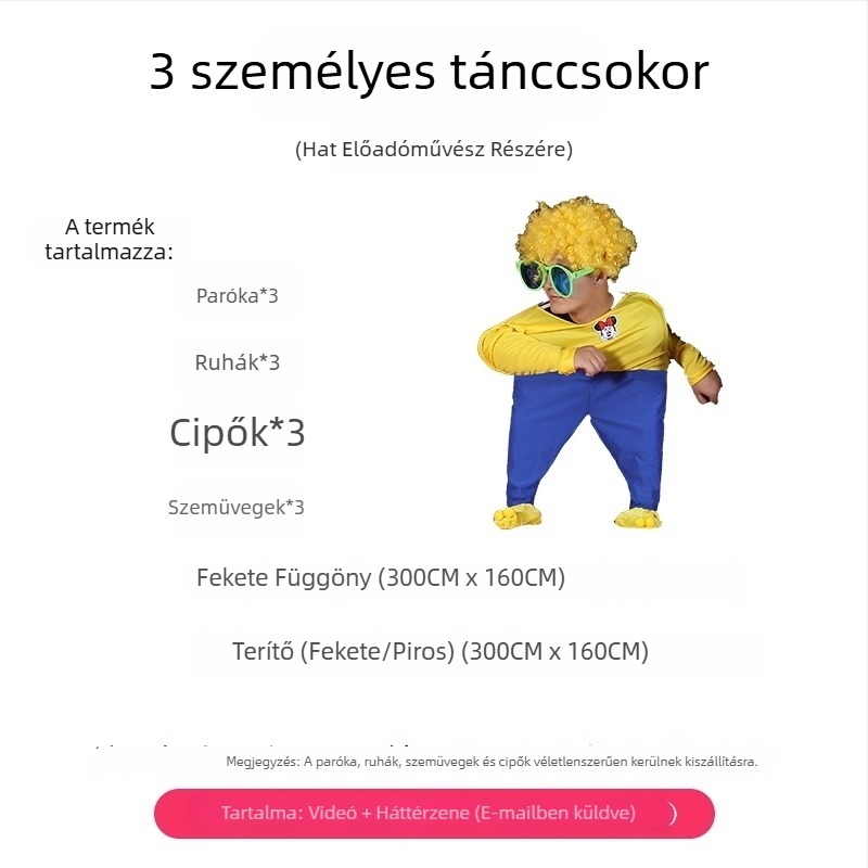Négy tehetséges táncos számára készült rekvizit- és jelmezkészlet színpadi előadásokhoz, ideális újévi műsorokhoz.