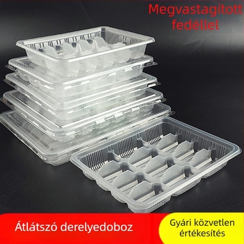 Egyszer használatos gombóc doboz fedővel, osztott rekeszekkel, vastag műanyagból, környezetbarát