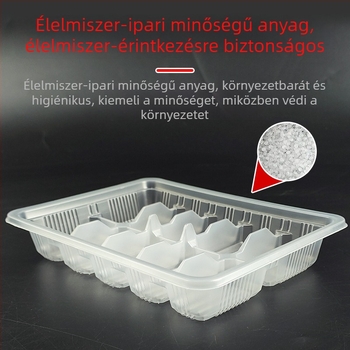 Egyszer használatos gombóc doboz fedővel, osztott rekeszekkel, vastag műanyagból, környezetbarát