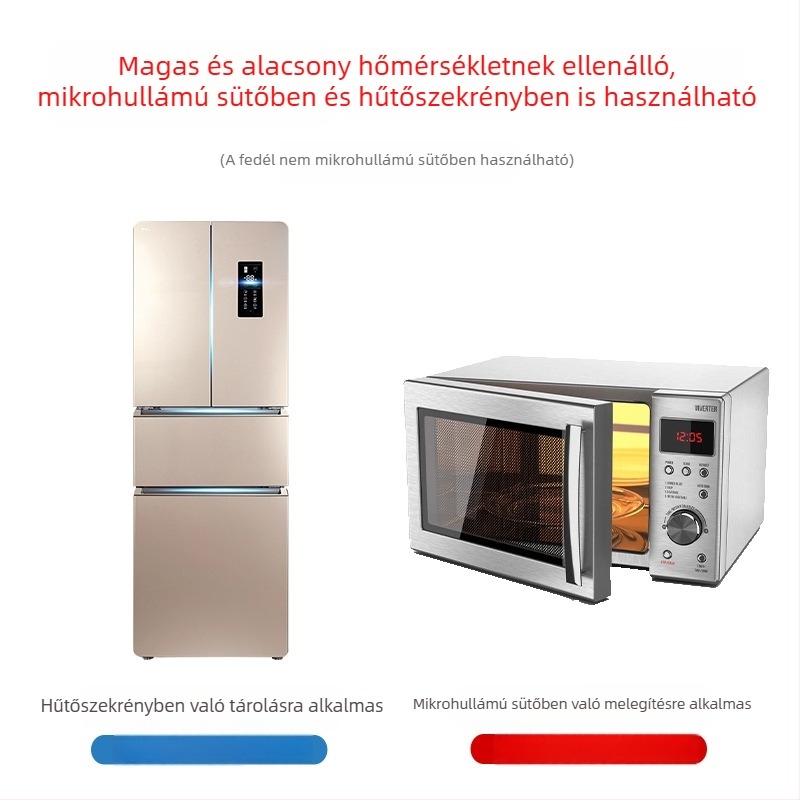 Egyszer használatos gombóc doboz fedővel, osztott rekeszekkel, vastag műanyagból, környezetbarát