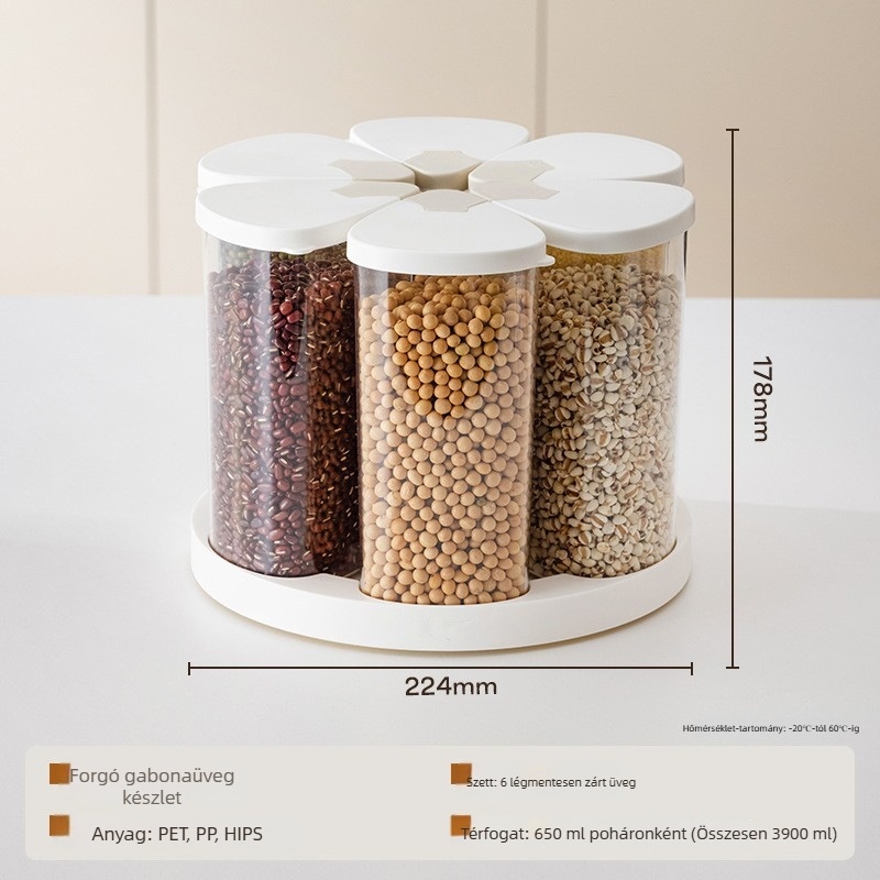 Élelmiszer-tároló doboz, műanyag, 3.1–4 L kapacitás, kerek, modern minimalista stílus