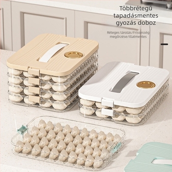 Dumpling tároló doboz – élelmiszer-biztonságos műanyag, megőrzi a frissességet és zár, több rétegű kialakítás fedőkkel, modern minimalist stílus