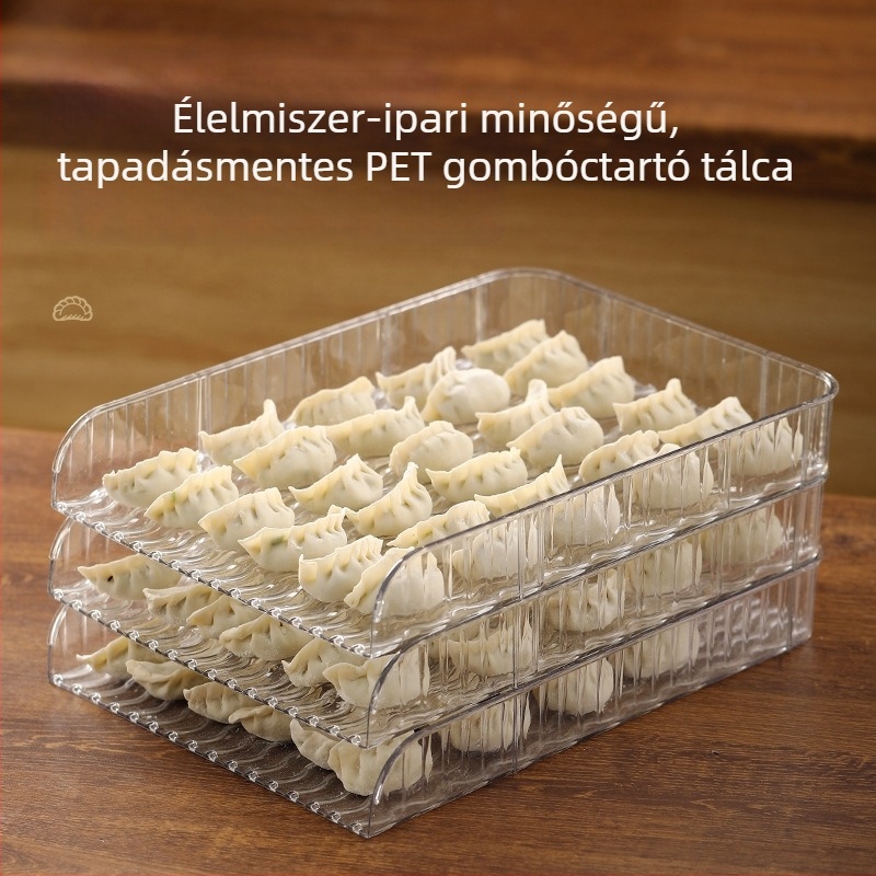 Négyzet alakú gombóc tároló tál fedéllel, tapadásmentes felület, nagy kapacitás, egymásra rakható