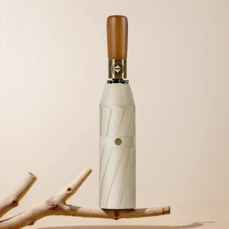 Szilárd fából készült görbített fogantyúval rendelkező összecsukható esernyő, automatikus nyitás-zárás, 10 merevító, 210T anyagú vászon, logó nyomtatás lehetséges