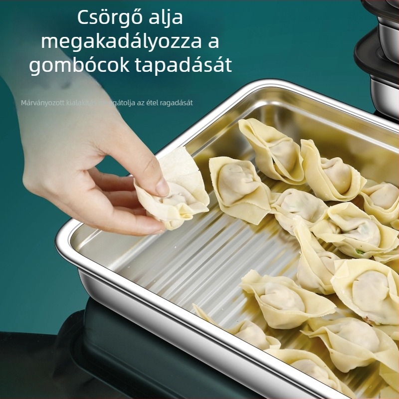 Rozsdamentes acél gombóc tároló doboz – élelmiszer-minőség, téglalap alakú, kapacitás 2.1–4 L, nem elektromos, frissesség megőrzése
