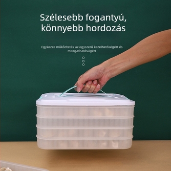 Dumplings tároló doboz, többrétegű, élelmiszer-minőségű műanyagból, fagyasztó és hűtő kompatibilis, modern minimalista dizájn