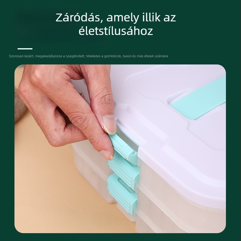 Dumplings tároló doboz, többrétegű, élelmiszer-minőségű műanyagból, fagyasztó és hűtő kompatibilis, modern minimalista dizájn