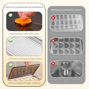316 rozsdamentes acél dumpling doboz, élelmiszer-minőség, hűtő- és fagyasztó tárolására, egyszerű kialakítás, jogosult magánmárka