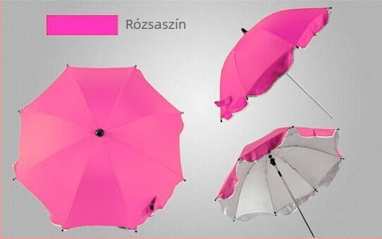 Babakocsi napellenző esernyő: 8 bordás acél váz, UPF 50+ UV védelem, kézi nyitás/zárás, hosszú fogantyú, 210T anyag, ezüstös bevonattal