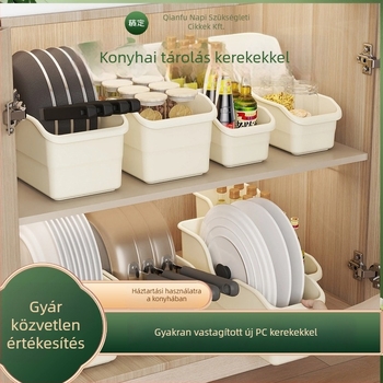 Konyhai tároló doboz görgőkkel, nagy modell, modern minimalistikus stílus, kapacitás 0–5 L, mozgatható szekrény-szervező