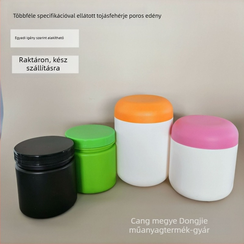 HDPE fújt formázott, széles nyílású zárható edény fehérjeporthoz
