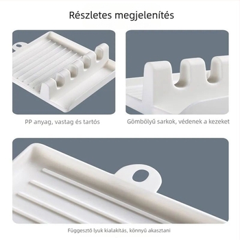 Mindenfunkciós műanyag falra szerelhető konyhai tároló spatulákhoz, kanalakhoz, evőpálcikákhoz, fazekakhoz és fedőkhöz — téglalap alakú csúszásmentes kialakítás