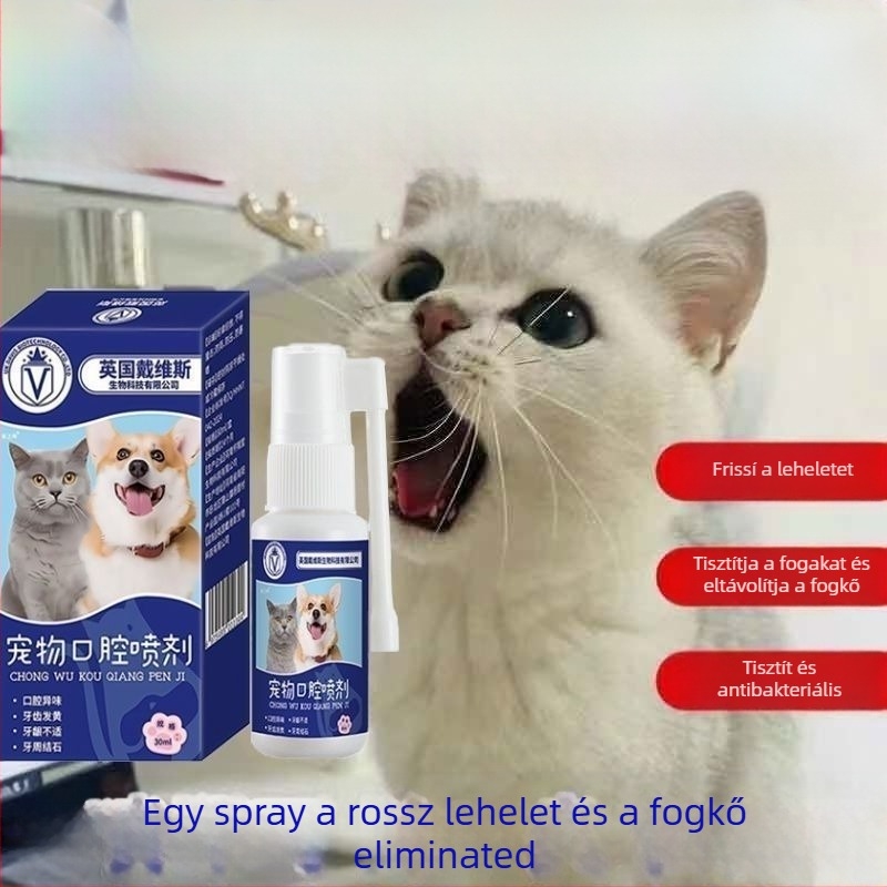 Kutyák és macskák szájhigiénés spray – szájvíz, eltávolítja a rossz leheletet, tisztítja a szájüreget, eltávolítja a fogkövet; Márka: Germany Baqing Biological Pharmaceuticals, Modell: 001