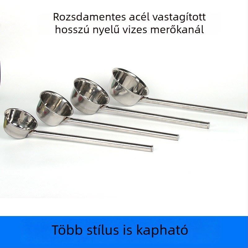 Rozsdamentes acélból készült hosszú nyelű kanál leveshez, zabkásához, vízhez és szójatejhez
