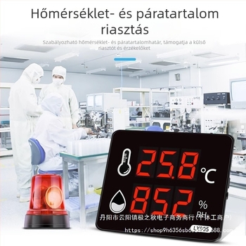 Ipari szintű, nagy pontosságú hőmérséklet- és páratartalom-regisztrátor beltéri gyárhasználatra; hálózati táplálás; magáncímkével kompatibilis