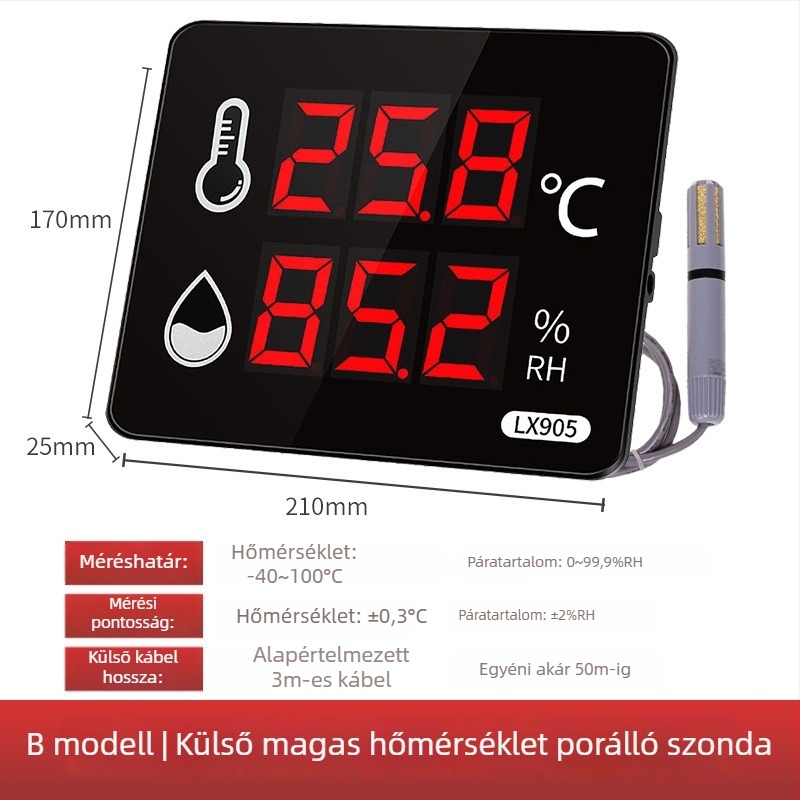 Ipari szintű, nagy pontosságú hőmérséklet- és páratartalom-regisztrátor beltéri gyárhasználatra; hálózati táplálás; magáncímkével kompatibilis