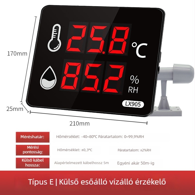 Ipari szintű, nagy pontosságú hőmérséklet- és páratartalom-regisztrátor beltéri gyárhasználatra; hálózati táplálás; magáncímkével kompatibilis