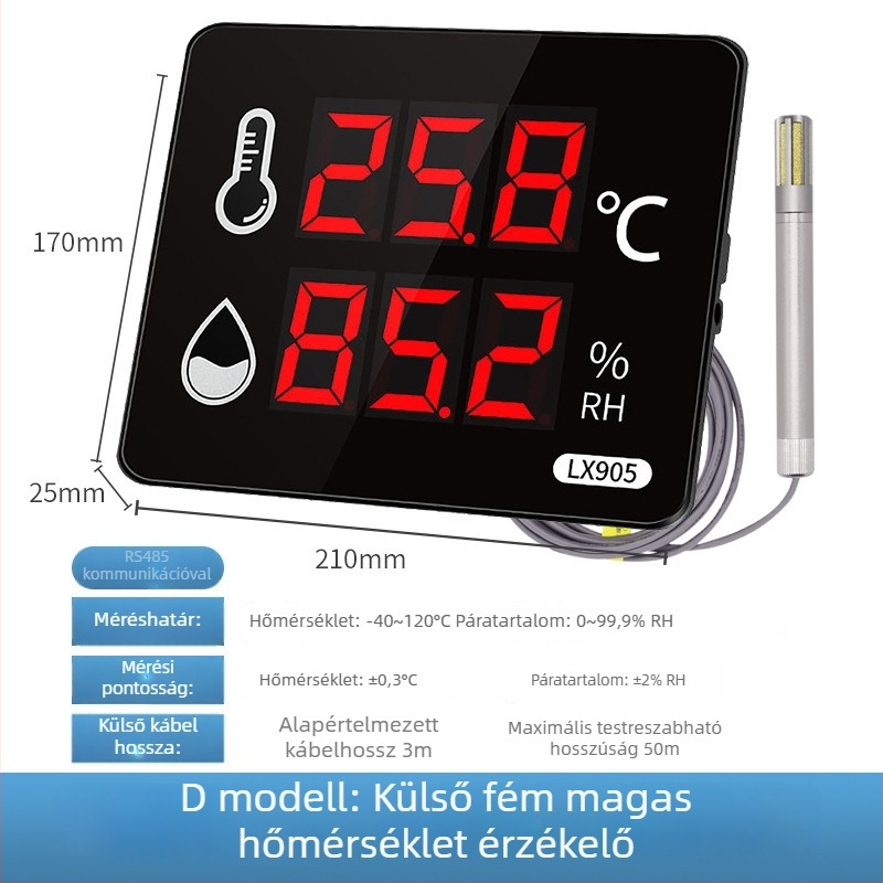 Ipari szintű, nagy pontosságú hőmérséklet- és páratartalom-regisztrátor beltéri gyárhasználatra; hálózati táplálás; magáncímkével kompatibilis