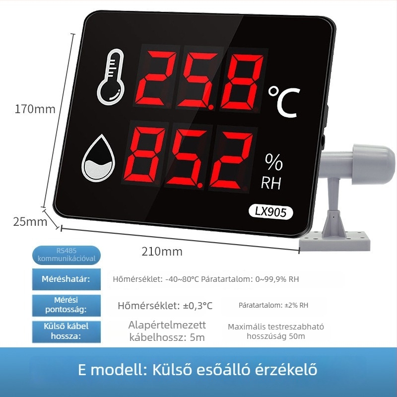 Ipari szintű, nagy pontosságú hőmérséklet- és páratartalom-regisztrátor beltéri gyárhasználatra; hálózati táplálás; magáncímkével kompatibilis