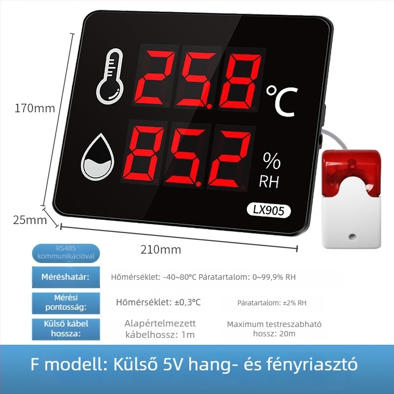 Ipari szintű, nagy pontosságú hőmérséklet- és páratartalom-regisztrátor beltéri gyárhasználatra; hálózati táplálás; magáncímkével kompatibilis