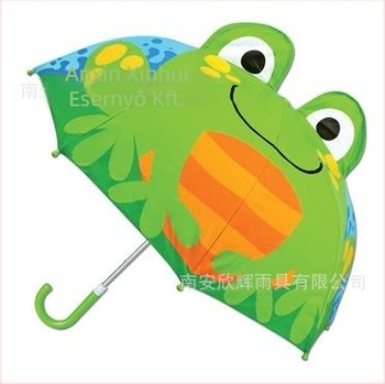 Gyerekeknek szóló 3D állat alakú esernyő, hosszú nyél, rajzfilmszerű dizájn, 8 bordával, poliészter vászon, rost alapú tengely és fogantyú, kézi nyitás