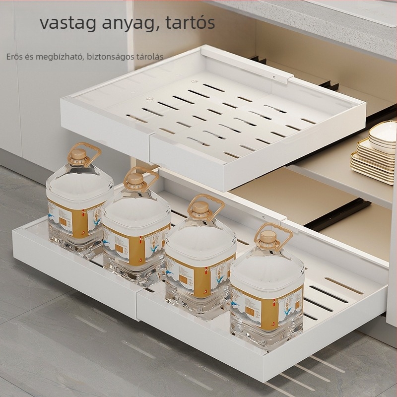 Kibúvó szekrénykosár mosogató alatt – sínvezérléses, szénacél, többfunkciós, telepítés nélkül