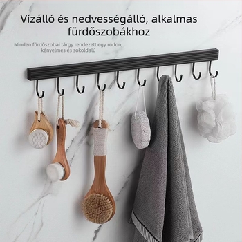 Áthelyezhető falra szerelhető konyhai kampó és tároló, fúrás nélkül; anyag: alumínium, felület: sütőfesték, tömeg: 1, modern minimalista stílus.