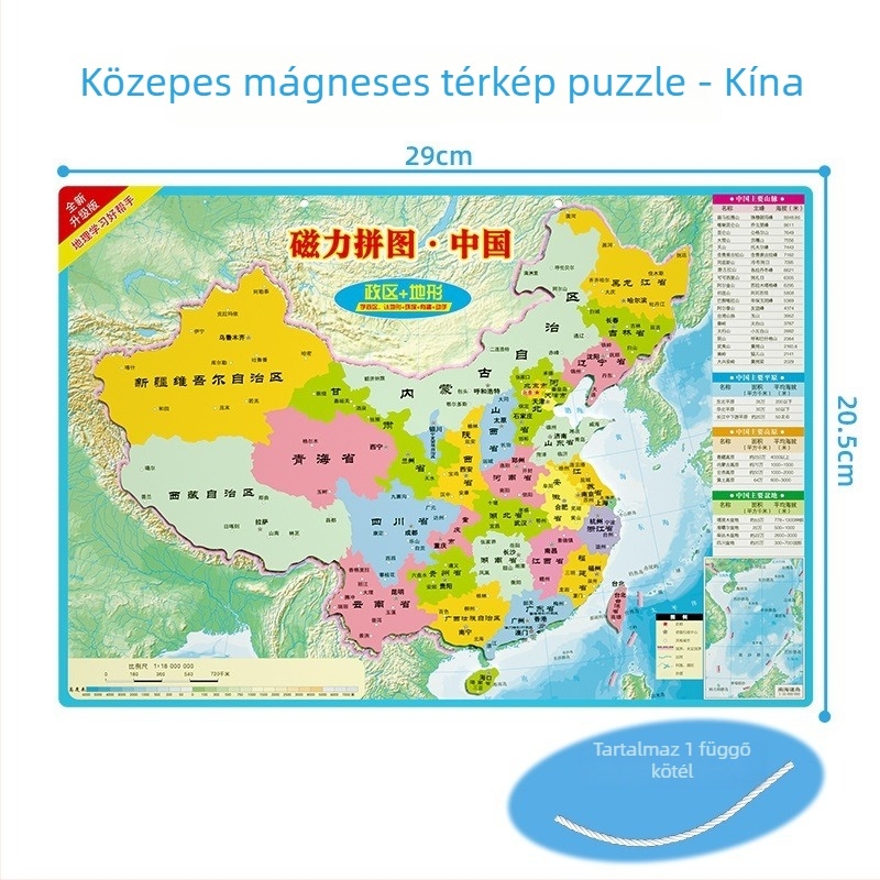 Mágneses kínai térkép rejtvény - sí puzzle, EVA anyag, 7-14 éveseknek, földrajzi nevelés játék