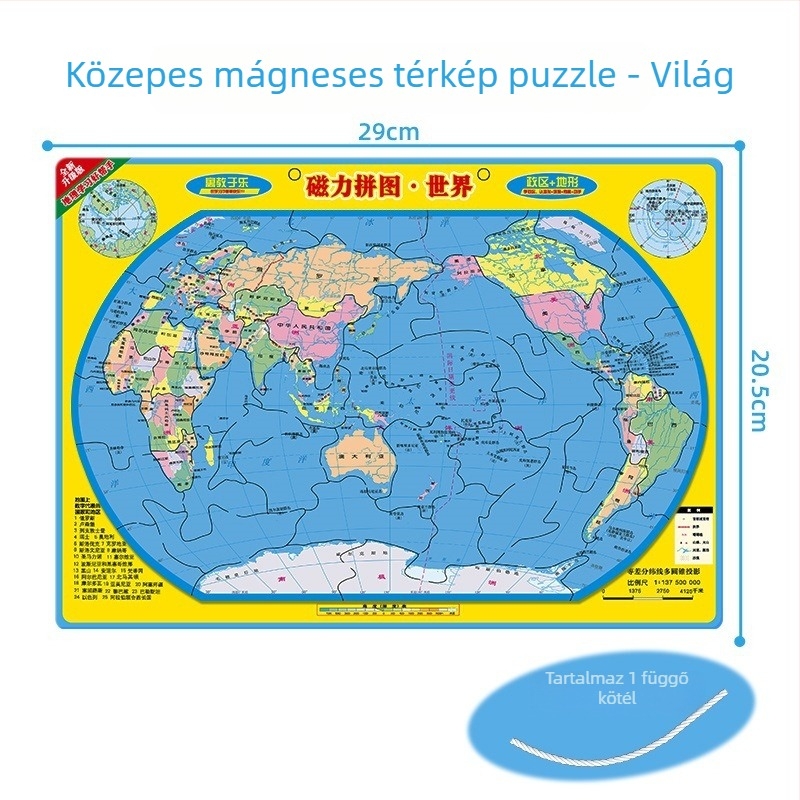 Mágneses kínai térkép rejtvény - sí puzzle, EVA anyag, 7-14 éveseknek, földrajzi nevelés játék