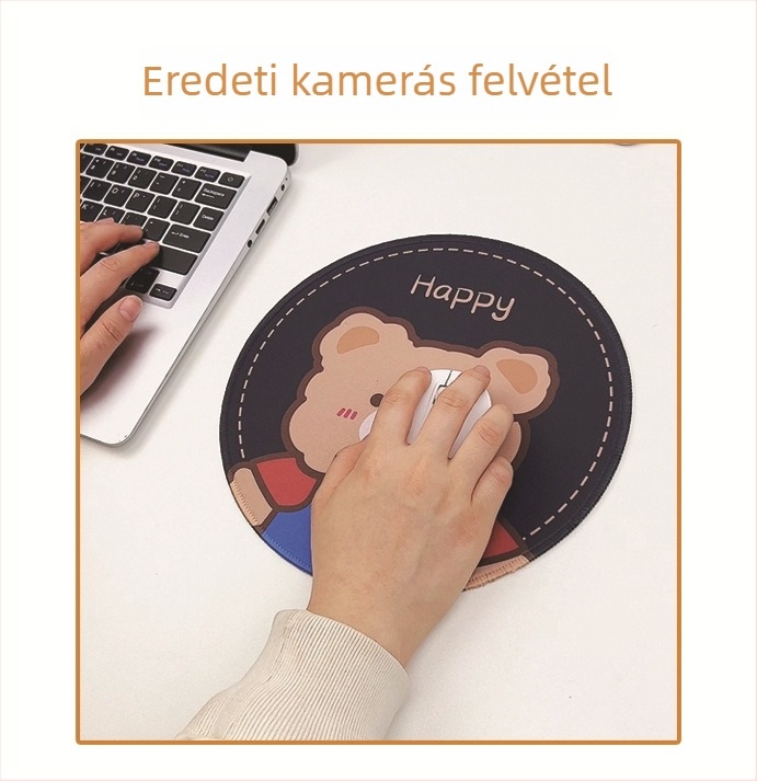 Kis kerek egérpad irodai és laptophoz, édes rajzfilm mintával, csúszásmentes csuklótámasz, mosható
