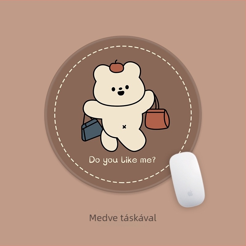 Kis kerek egérpad irodai és laptophoz, édes rajzfilm mintával, csúszásmentes csuklótámasz, mosható
