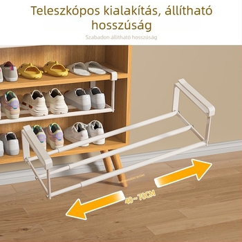 Kibővíthető cipősszekrény, egy polcos rendszer, karbonacél váz, kampó típusú felszerelés, fúrás nélkül, egyszerű és modern stílus, konyha, hálószoba és fürdőszoba tárolásához.