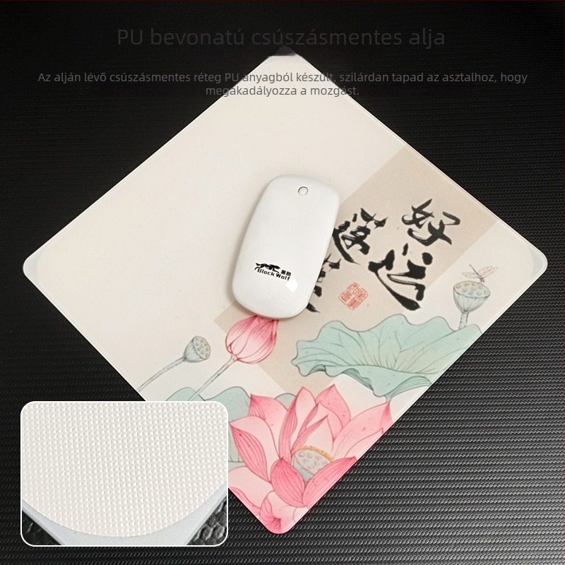 Üveg egérpad lekerekített sarkokkal, matt csúszásmentes felület, USB hub, kétoldalas