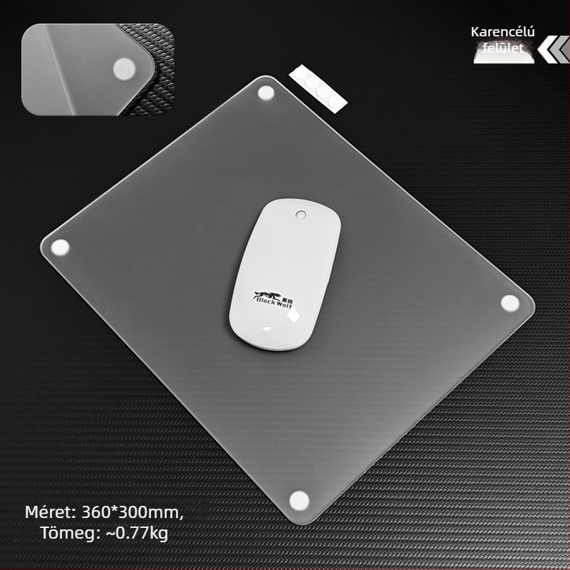 Üveg egérpad lekerekített sarkokkal, matt csúszásmentes felület, USB hub, kétoldalas