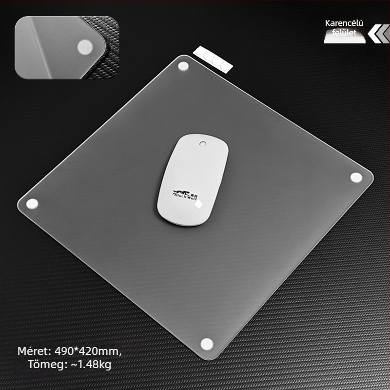 Üveg egérpad lekerekített sarkokkal, matt csúszásmentes felület, USB hub, kétoldalas