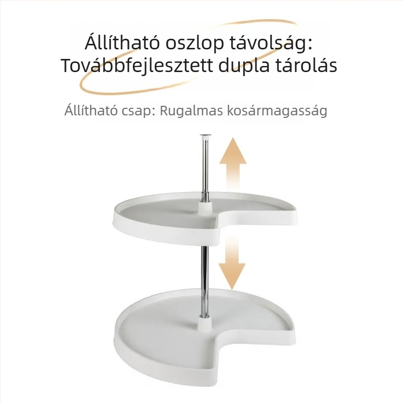 Konyhai sarokba helyezhető forgó tároló edényekhez, dupla műanyag forgókosár 270°-os fordulattal